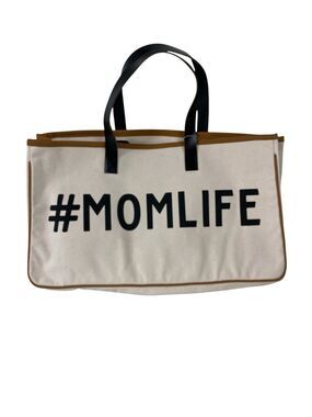 #MOMLIFE Canvas Tote Bag in Cream with leather Handles